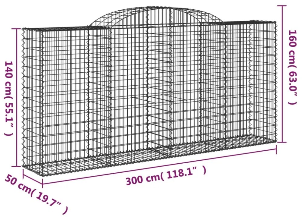 3 db íves horganyzott vas gabion kosár 300x50x140/160 cm
