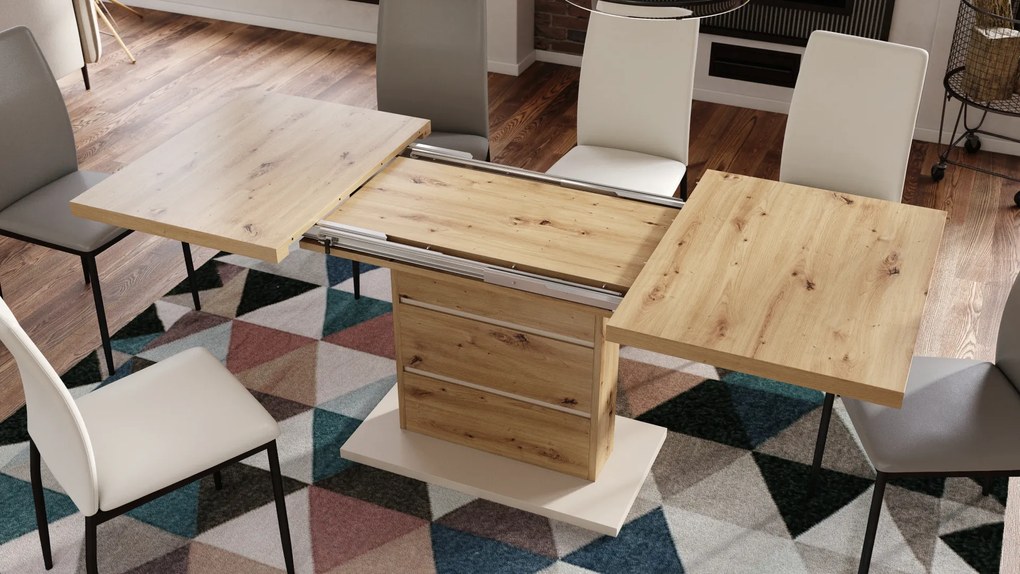 Mazzoni PIANO Artisan Tölgy/Bézs (Pezsgő) - 200 cm-es MODERN NYITHATÓ ASZTAL!