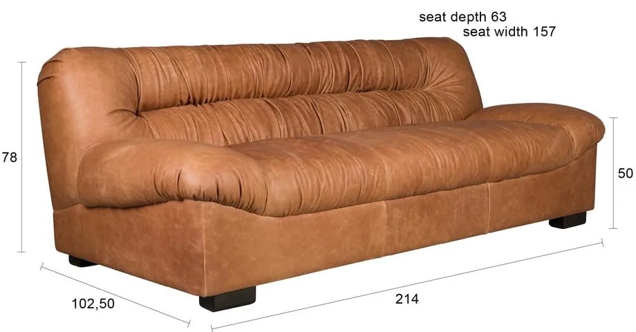 Konyakbarna bőr kanapé 214 cm Douglas – Dutchbone
