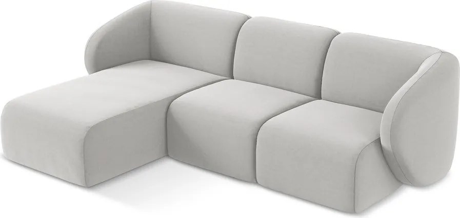 Világosszürke bársony sarokkanapé (bal oldali-heverő résszel) Lani – Makamii