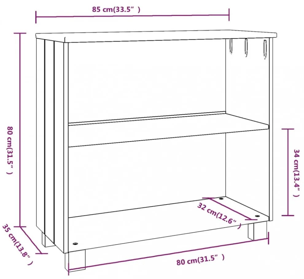 HAMAR sötétszürke tömör fenyőfa tálalószekrény 85 x 35 x 80 cm