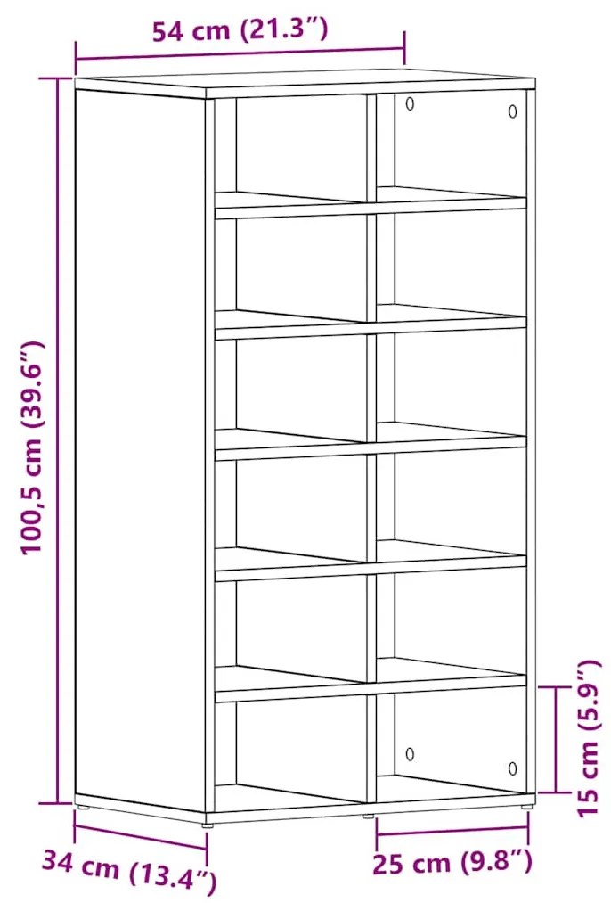 fekete tölgy színű szerelt fa cipőtartó 54 x 34 x 100,5 cm