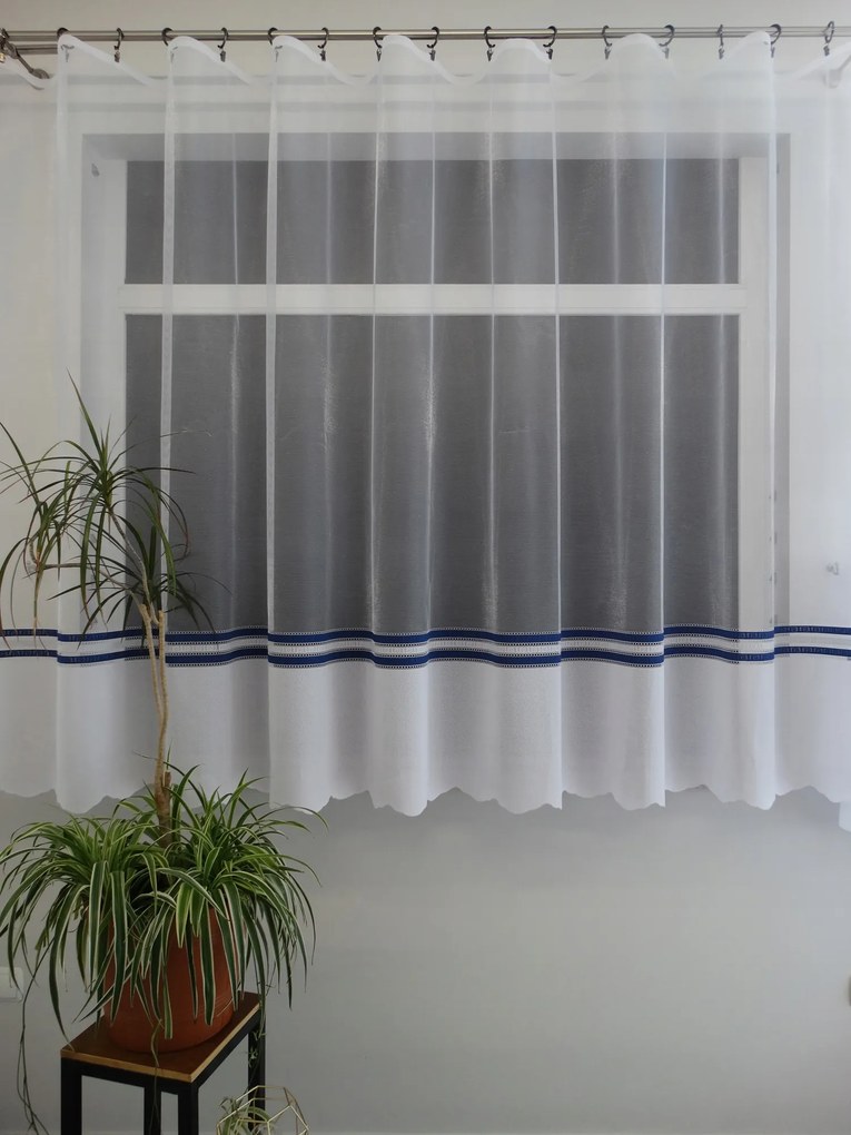 Mg Függöny 355500 Fehér sötétkék 350x160cm kész szalaggal M