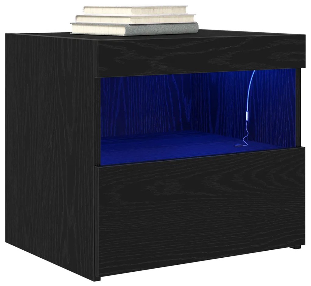 Éjjeli asztal LED világítással Fekete tölgy 50x40x45 cm