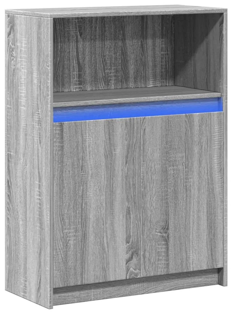 szürke sonoma szerelt fa tálalószekrény LED-del 72x34x100 cm