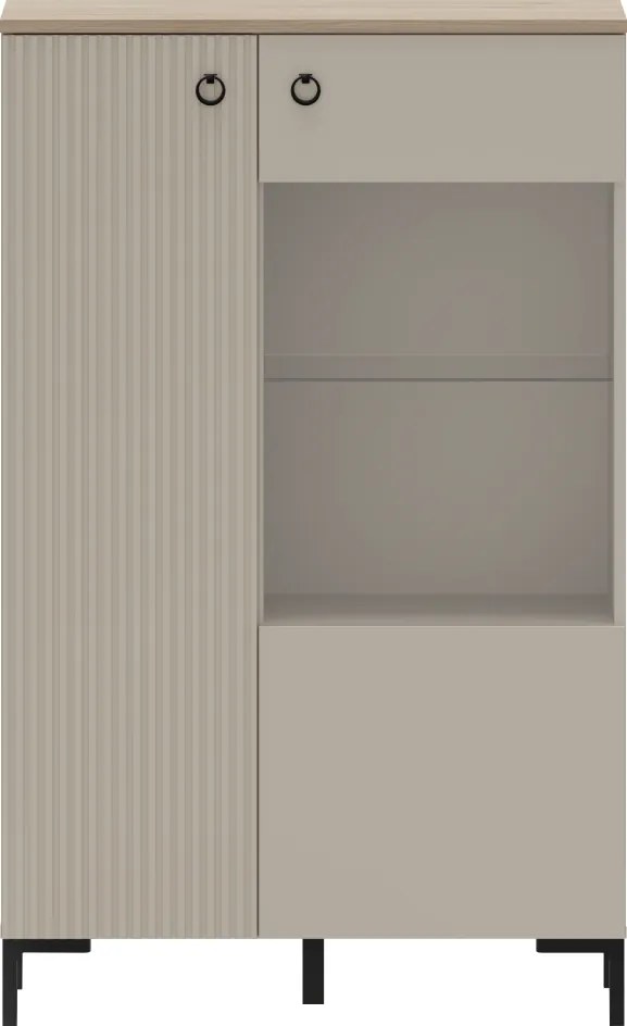 Alacsony vitrin, szürkésbarna Taupe/silverjack tölgy, DOMCA 1D1W/140