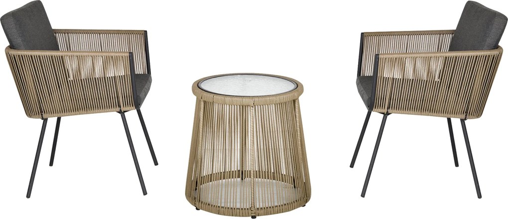 Outsunny Poly Rattan Kertbutor Szett, Kültéri Balkon Butor 2 Személyre, 3-db-os Kertbutor 2 Székkel, Asztal Ülőpárnákkal, Időjárásálló Ülőgarnitúra Ke