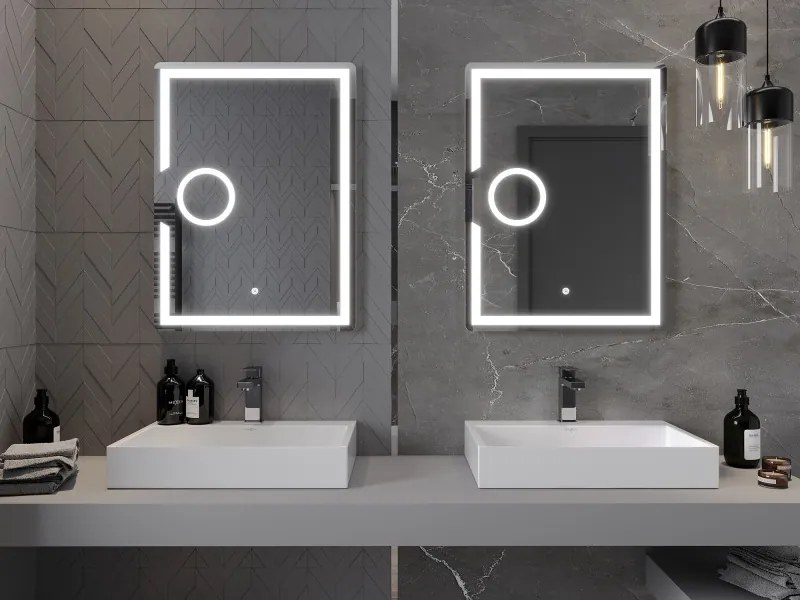 Mexen Onyx, LED fürdõszobai tükör háttérvilágítással és kozmetikai tükörrel 60x80 cm, 6000K, páramentesítõ, 9813-060-080-611-00
