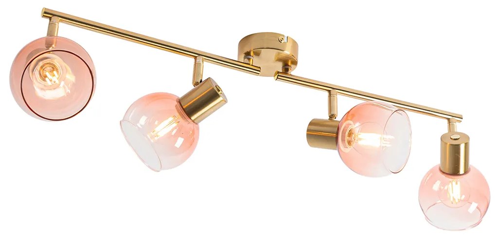 Art Deco spotlámpa arany rózsaszín üveggel 4-lámpás - Vidro