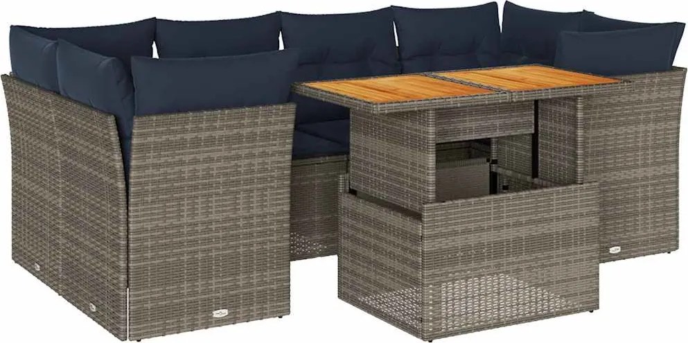 vidaXL 7 részes szürke polyrattan kerti ülőgarnitúra párnákkal