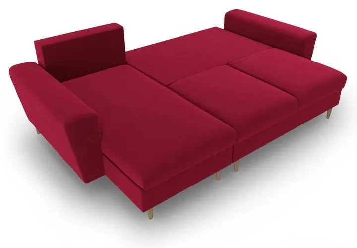 Piros bársony kinyitható tárolóhelyes sarokkanapé Kyoto – Cosmopolitan Design