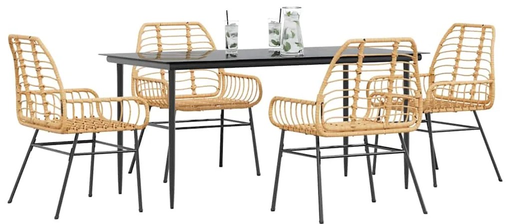 vidaXL 5 észes barna polyrattan üveg kerti étkezőgarnitúra