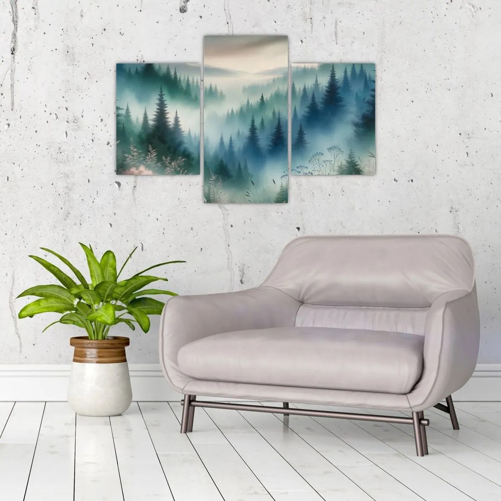 Kép - Erdős táj köddel (90x60 cm)
