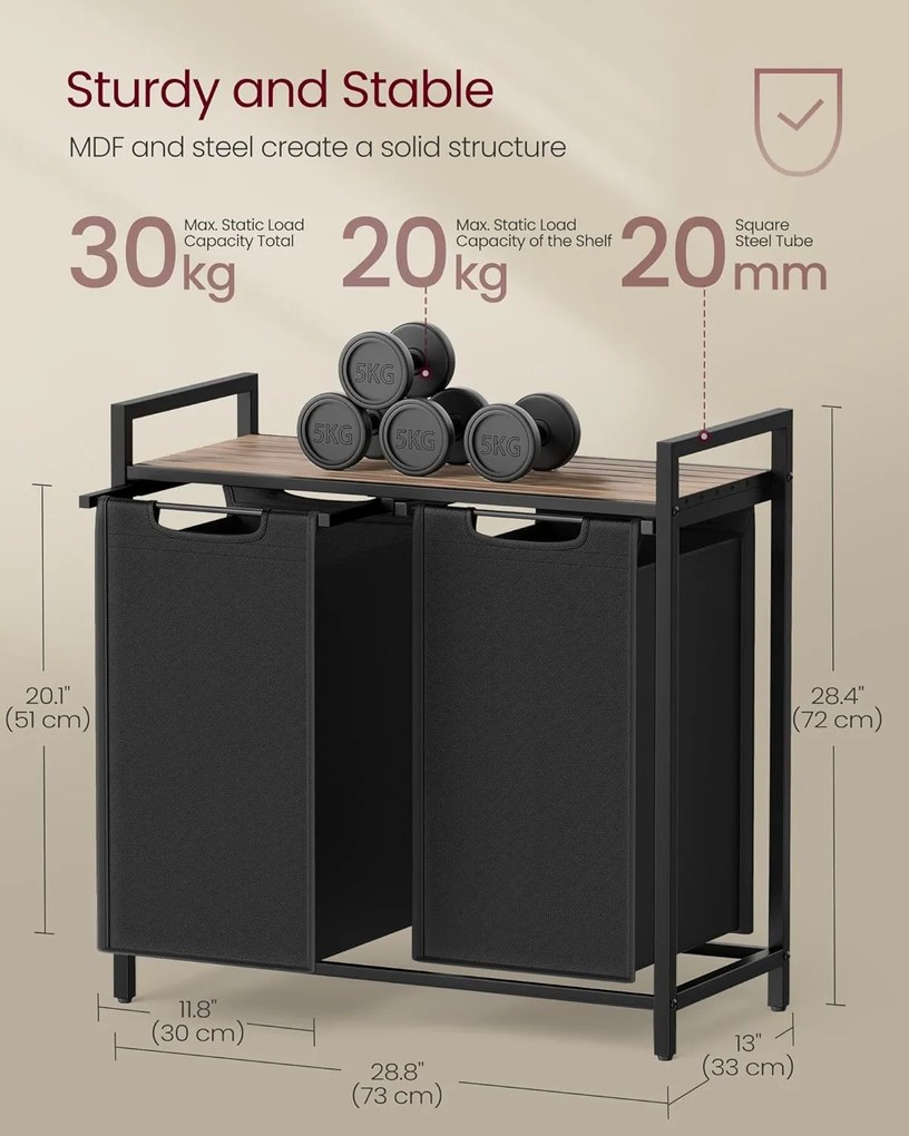 Szennyestartó kosár 73 × 33 × 72 cm barna és fekete színben