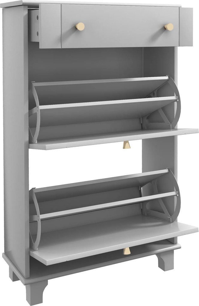 HOMCOM Keskeny Cipőtartó Szekrény Előszobába 2 Felhajtható Fiókkal és 1 Kivehető Fiókkal 8 Pár Cipőhöz 60x23,5x98,5 cm Szürke | Aosom