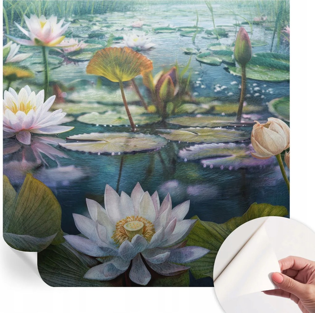 Öntapadós Dekoratív Fotótapéta Hálószobába Tó Virágok 250x250 cm