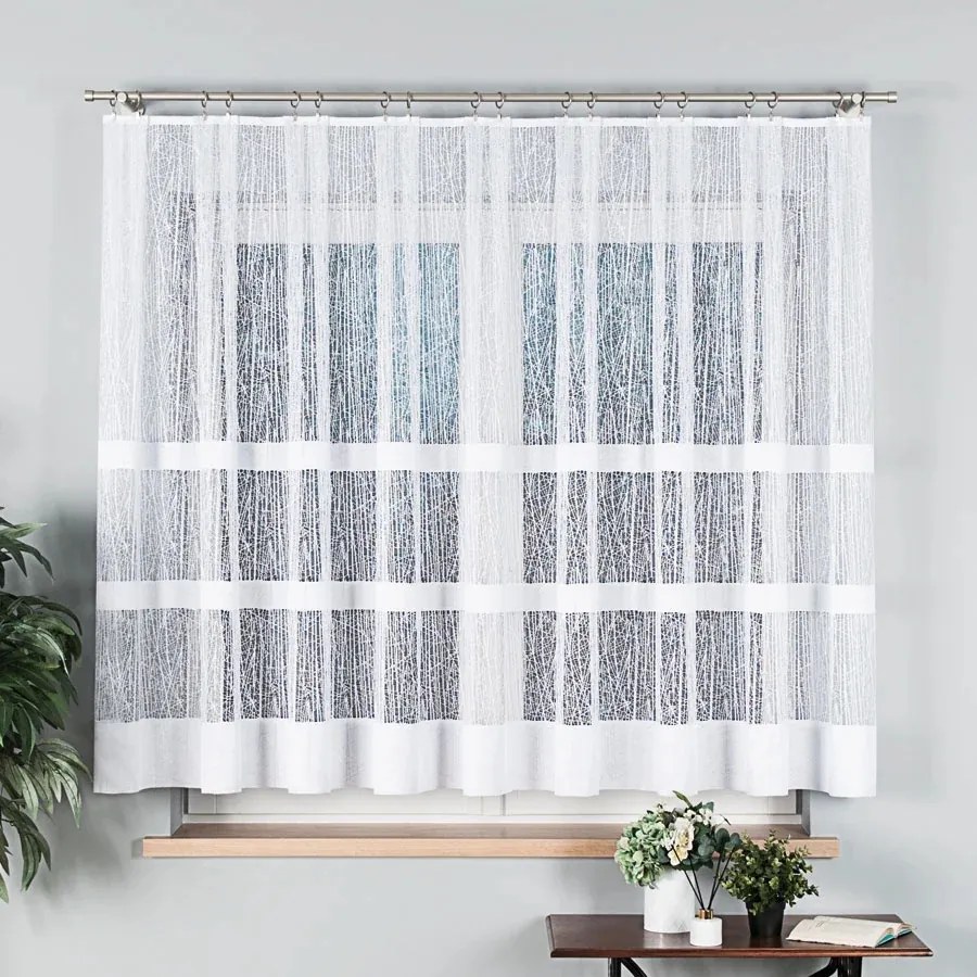 Zsakárd függöny nappaliba, konyhába, 150 cm magas, fehér