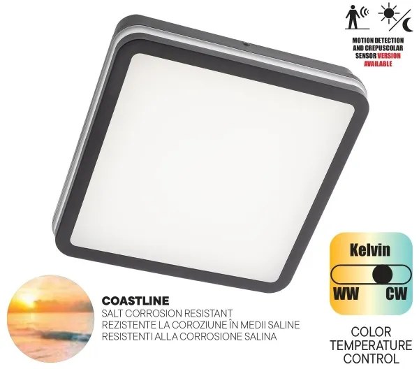 Redo 90292 - LED Kültéri mennyezeti lámpa érzékelővel ISOLA LED/24W/230V IP54