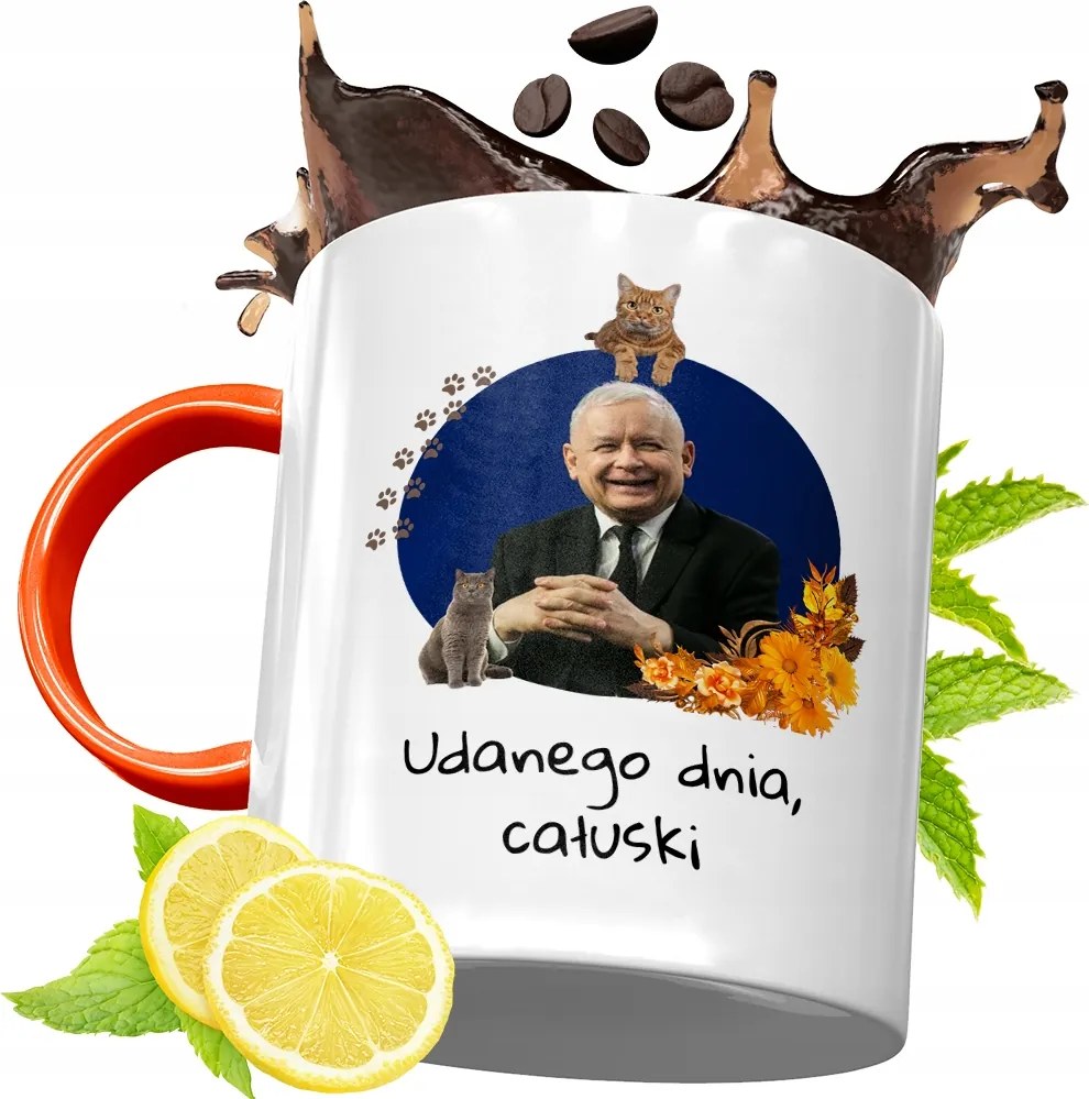 Narancssárga Bögre A Pis Elnökétől Jaroslaw Kaczynski fényképes nyomtatással