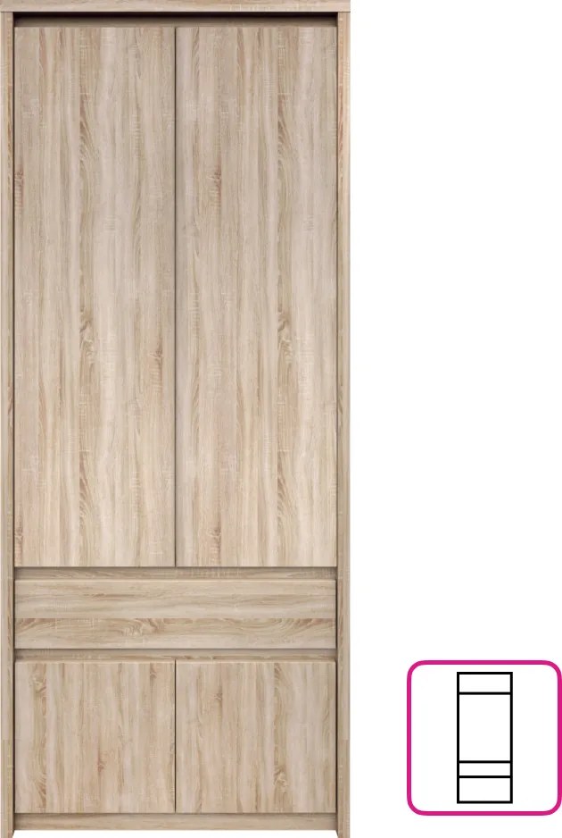 Akasztós szekrény 4D1S/70, sonoma tölgy, NORTY TYP 22