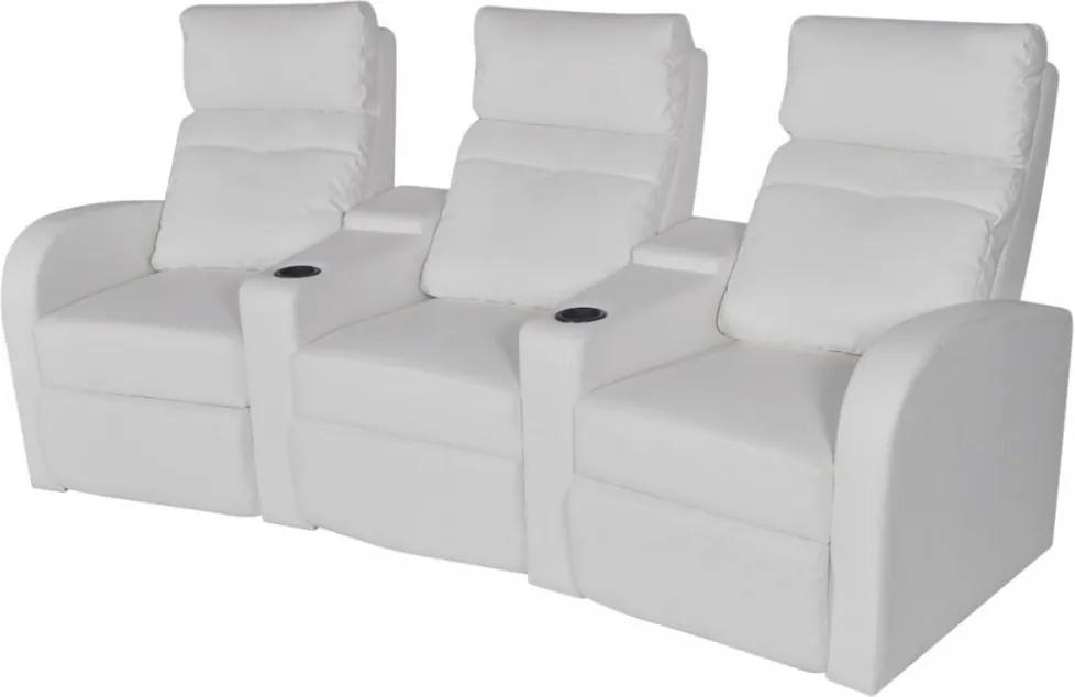 3 személyes fehér, dönthető támlájú, műbőr fotel