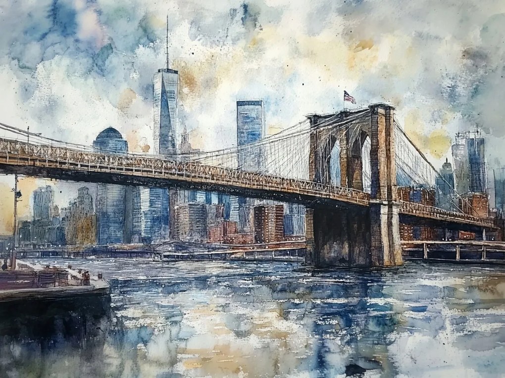 Vászonkép Canvas Brooklyn Bridge Nyc Akvarell Város Panoráma 80x60