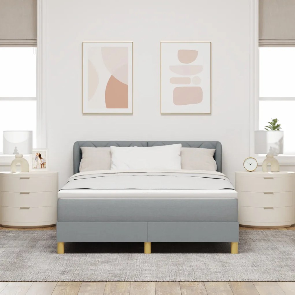 Boxspring Ágy Mattal - Világosszürke, 140x190 cm, Kárpit