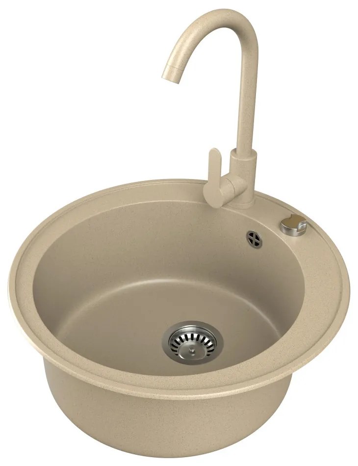 Gránit mosogató EOS Valero + magasított csaptelep + dugóemelő + szifon (Bézs)