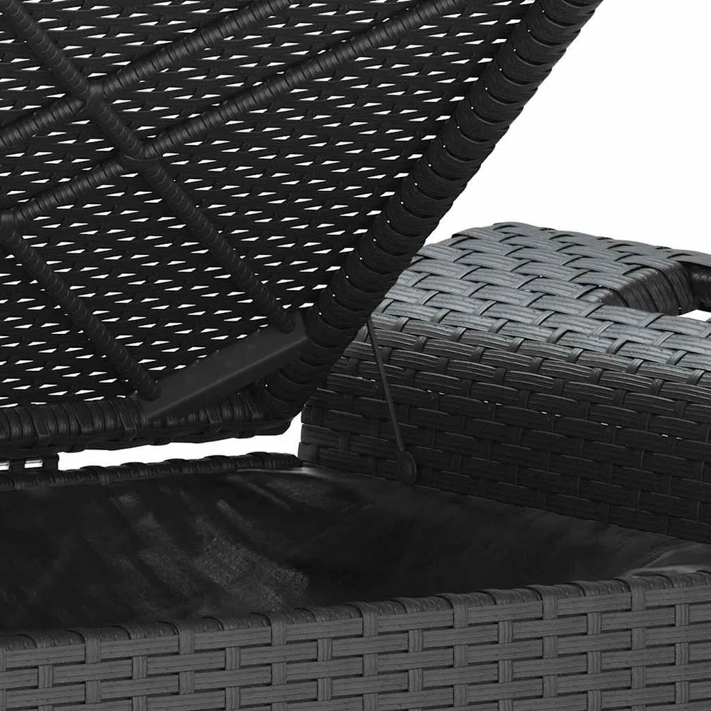 fekete polyrattan kerti pad párnával 116 x 46 x 57 cm