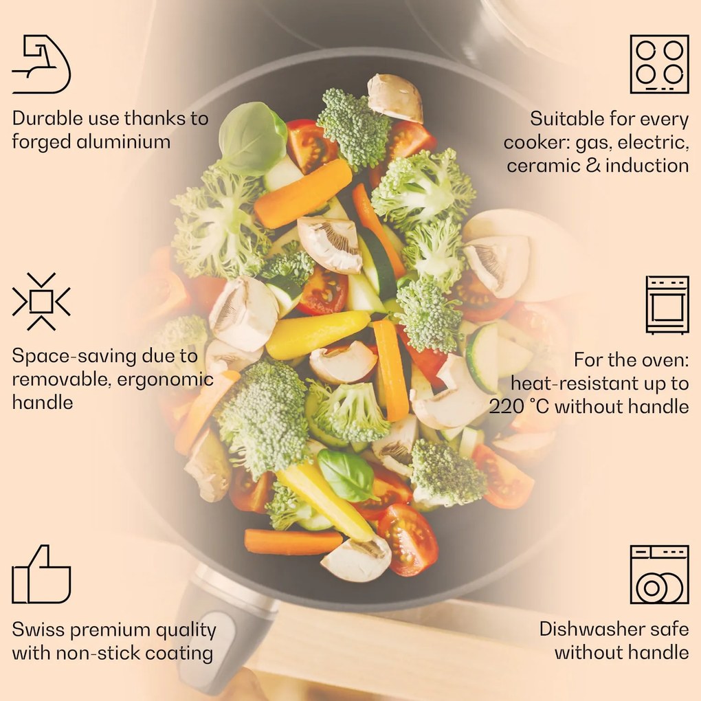 Klarstein Noto Endurance, serpenyő készlet, kovácsolt alumínium, 3 méret, 2 filcvédővel