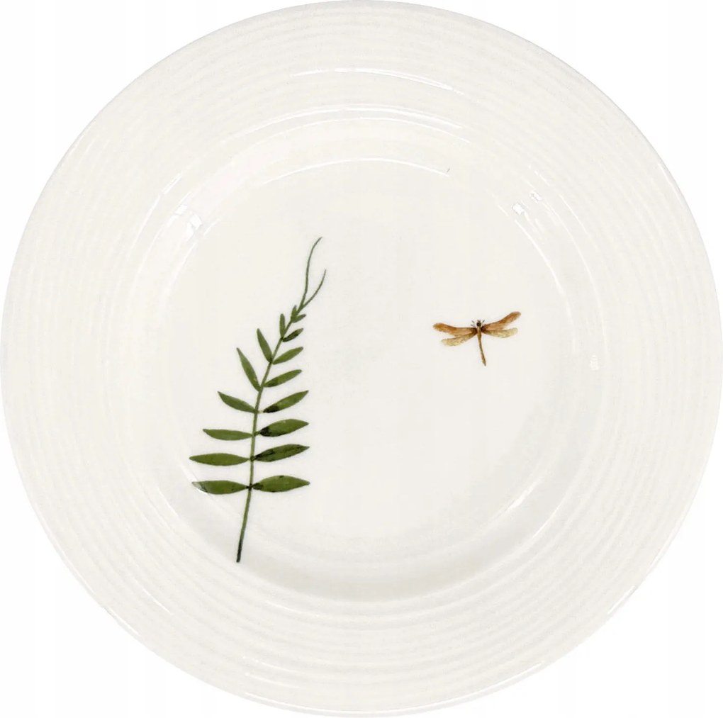Porcelán desszerttál Croft Dragonfly 20,5cm, zöld/barna
