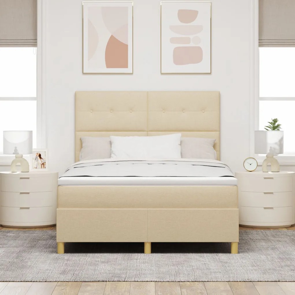 Box Spring Ágy Matraccal Krém 140x190 cm Szövet