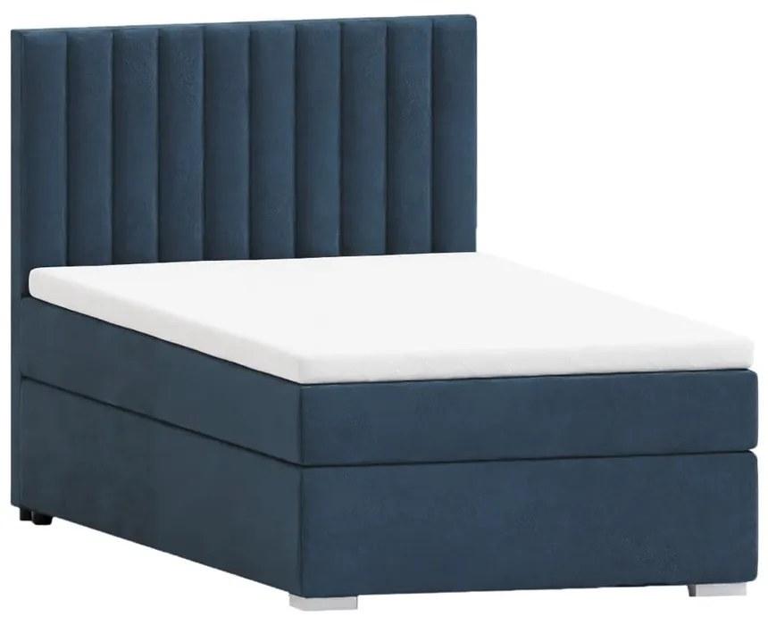 Sötétkék kárpitozott ágyneműtartós egyszemélyes ágy ágyráccsal 80x200 cm Bunny – Ropez