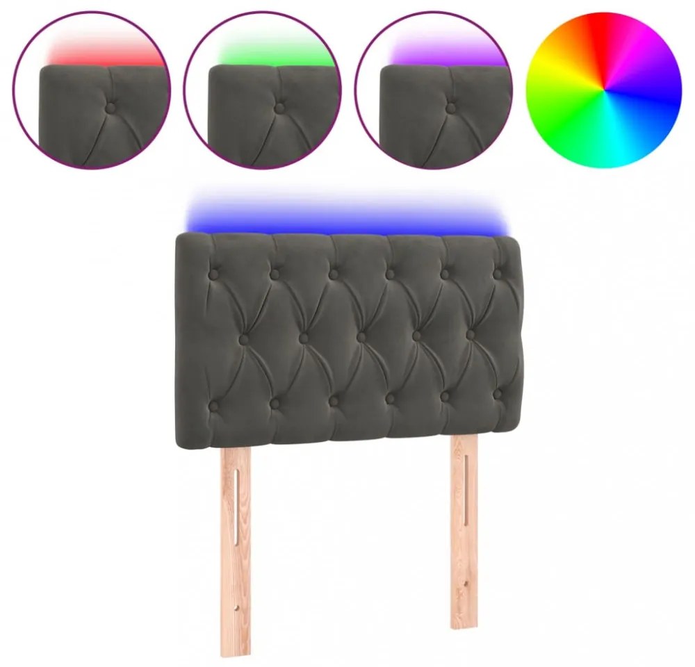 sötétszürke bársony LED-es fejtámla 80x7x78/88 cm