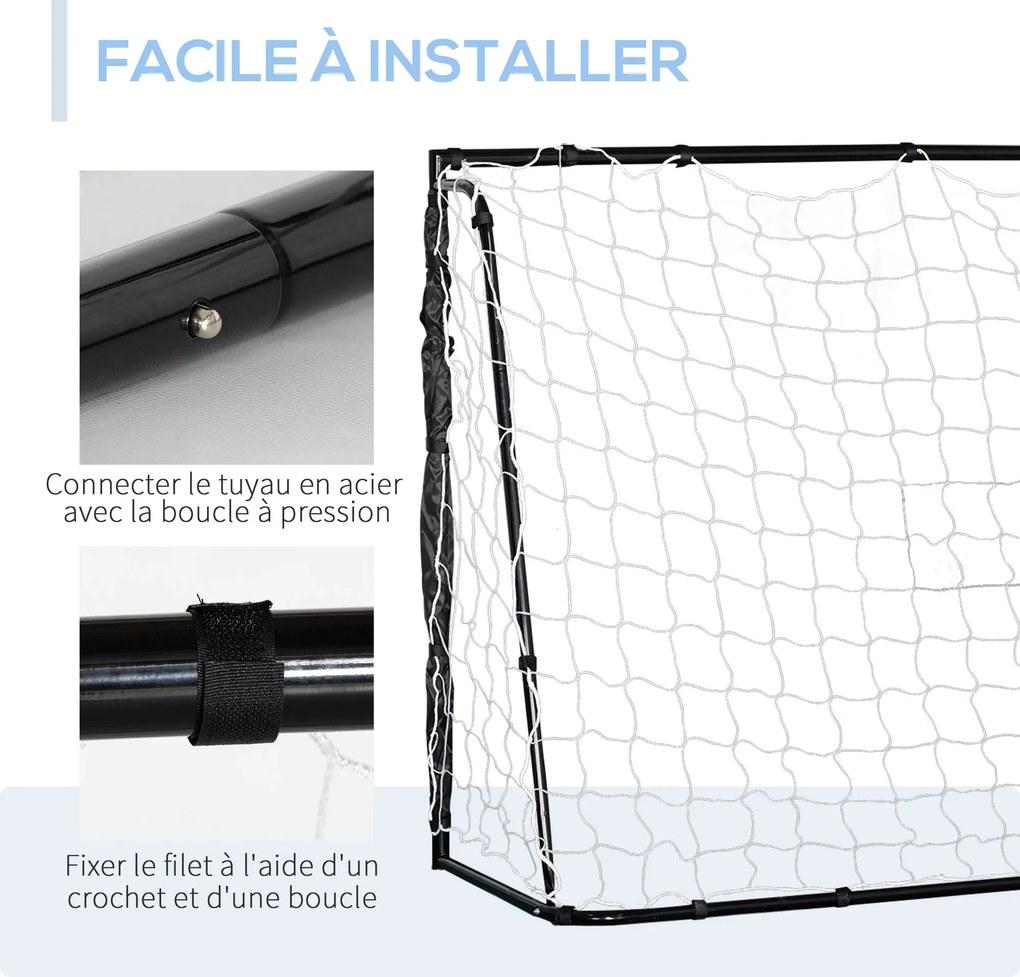 HOMCOM Foci Kapu - Labdarúgó Kapu - Edző Kapu 186L x 62W x 123H cm - fém vázas PE háló - cövekek és szerszám mellékelve - fekete fehér | Aosom