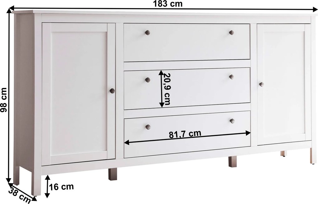 Komód 2D3S, fehér, OLJE