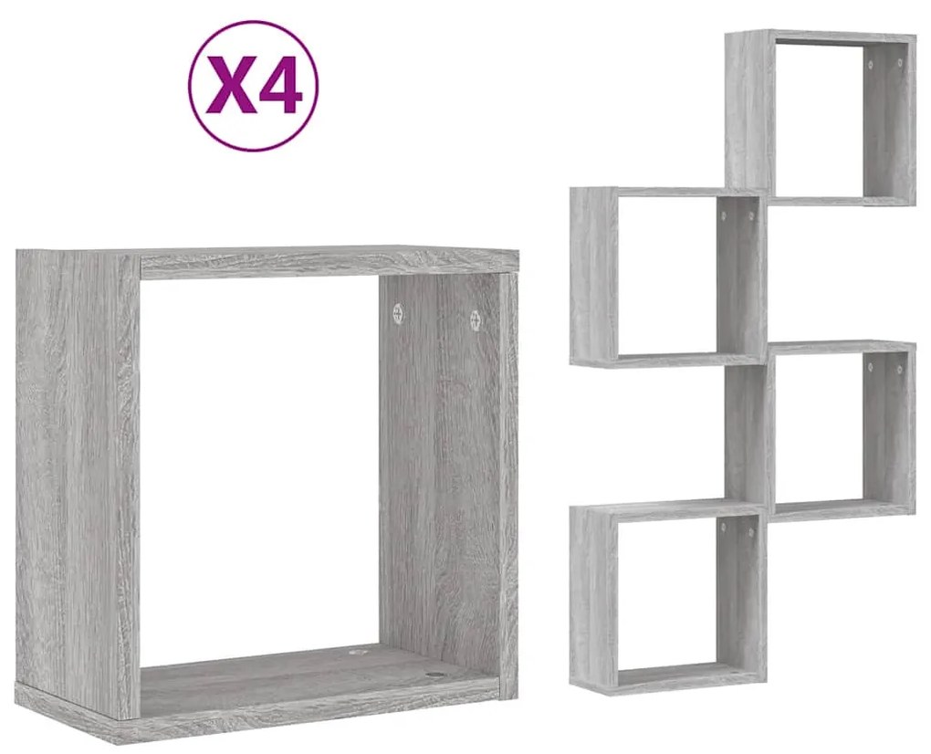 4 db szürke sonoma fali kockapolc 30 x 15 x 30 cm