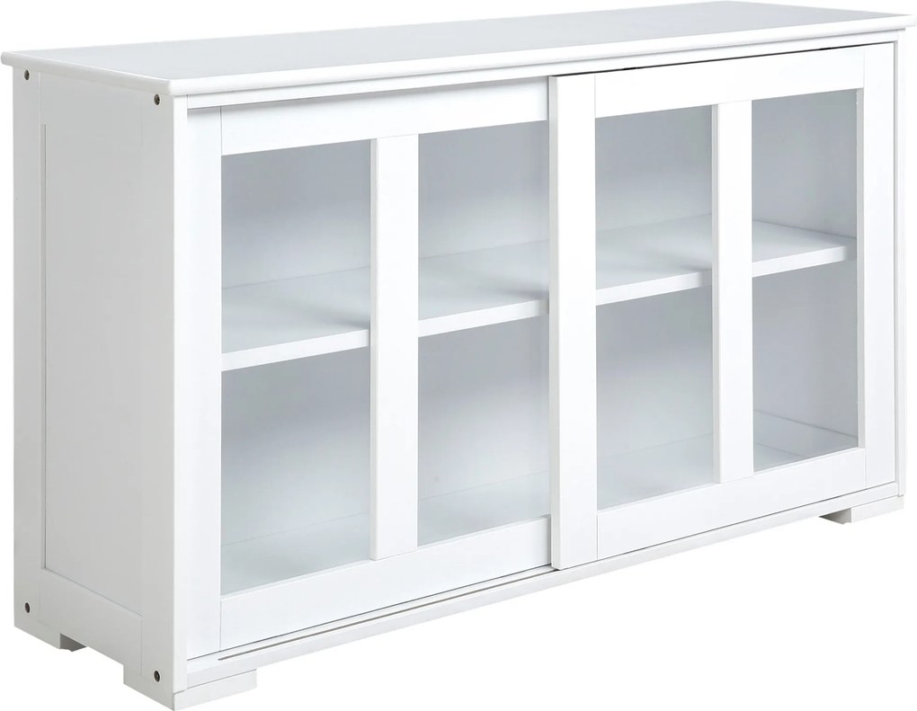 HOMCOM Modern Konyhai Tálaló Szekrény Stacking Tálaló Konyhai Segédunit 2 Csúszó Üvegajtóval és Állítható Polccal a Nappaliba 107x33x62.5 cm Fehér | A
