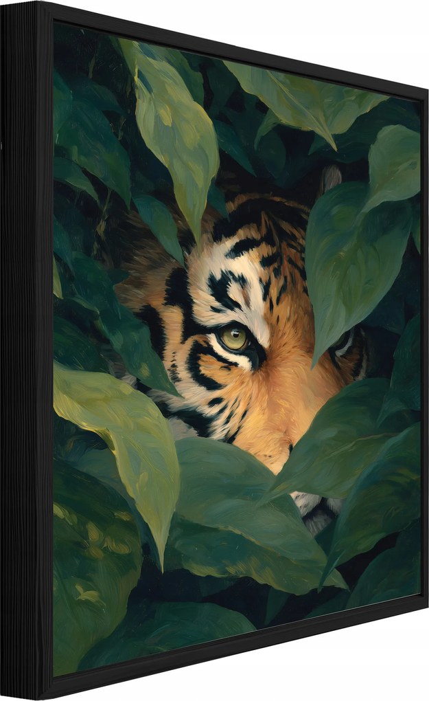 Vászonkép Fekete Keretben Tigris Levelek Nappali Hálószoba 40x30