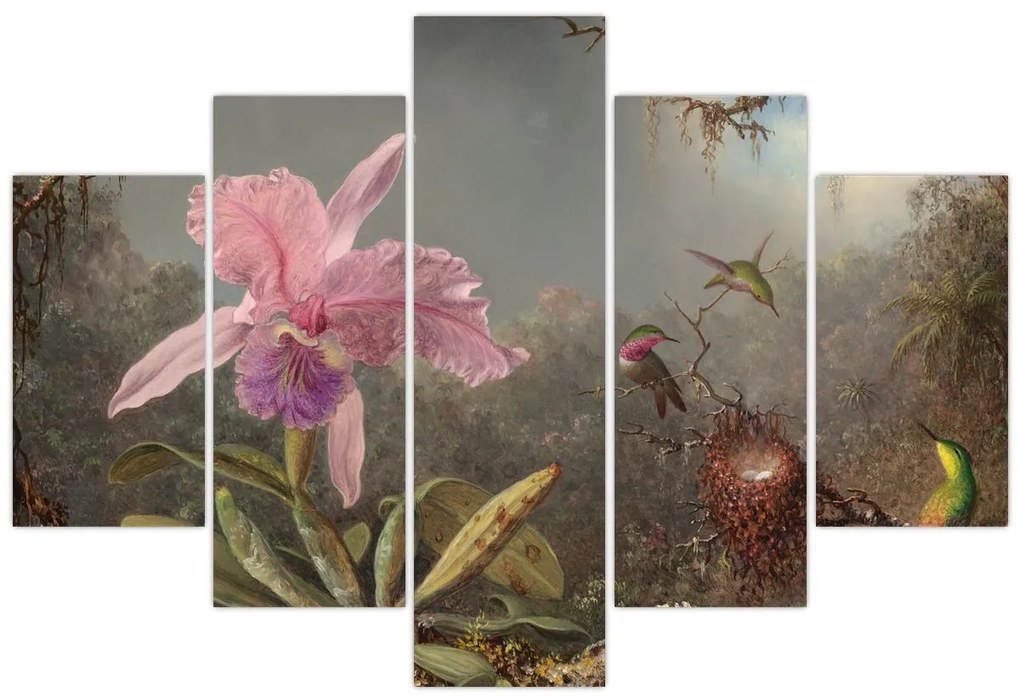 Kép - Martin Johnson Heade, Cattleya Orchid and Three Hummingbirds, reprodukciók (150x105 cm)