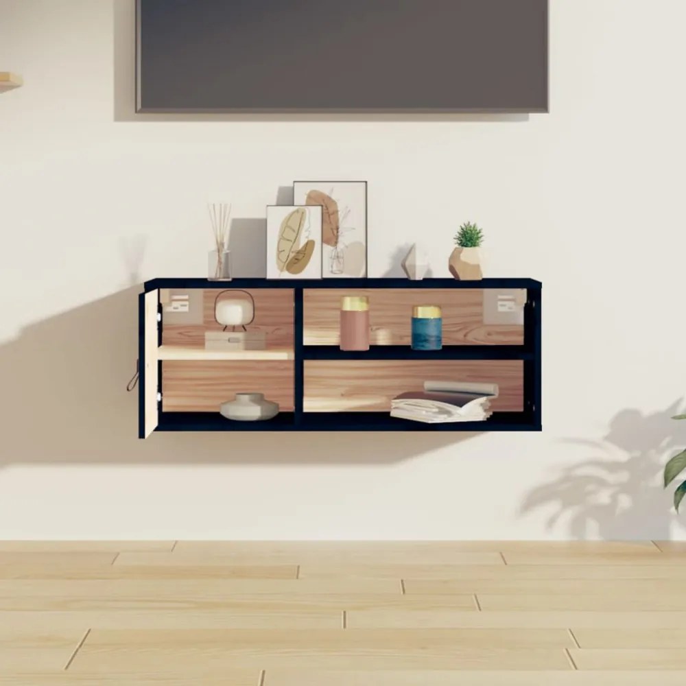 fekete tömör fenyőfa faliszekrény 80 x 30 x 30 cm