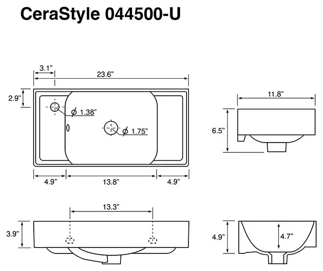 CeraStyle SHARP - BAL CSAPLYUKAS - porcelán mosdókagyló - 60 x 30 cm