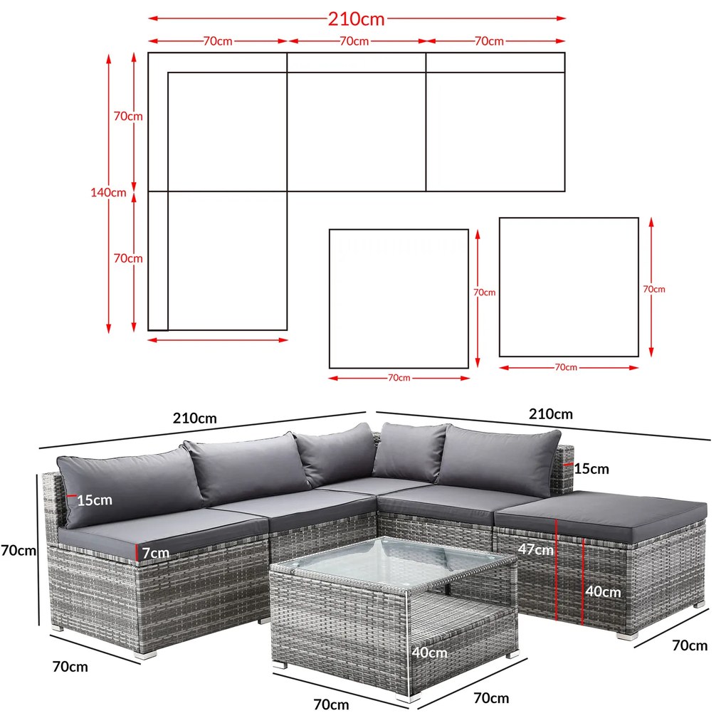 Casaria® Kerti rattan szett Rouen - szürke/antracit párnák