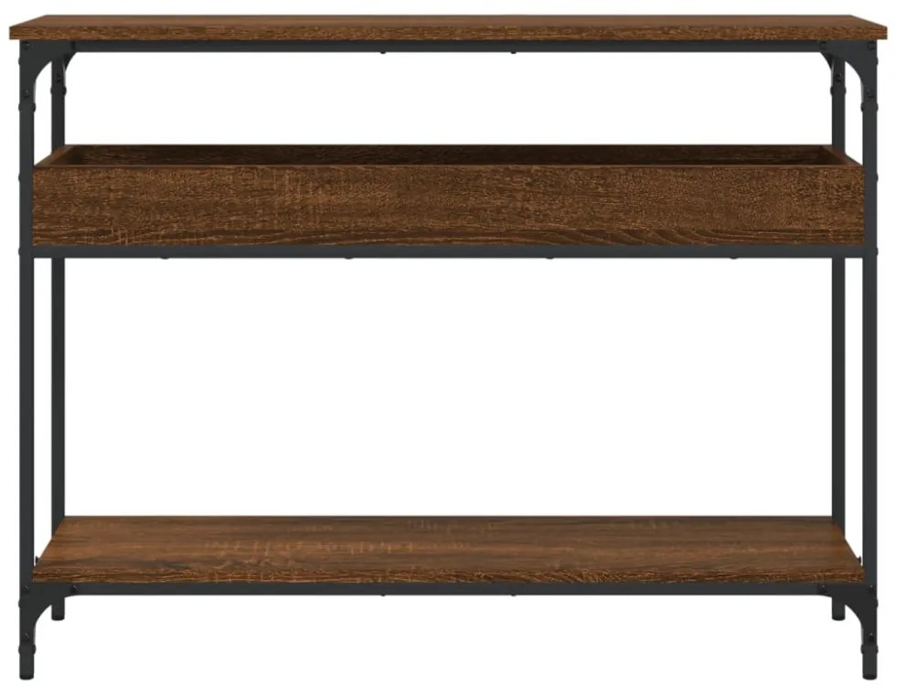 barna tölgyszínű szerelt fa tálalóasztal polccal 100x29x75 cm