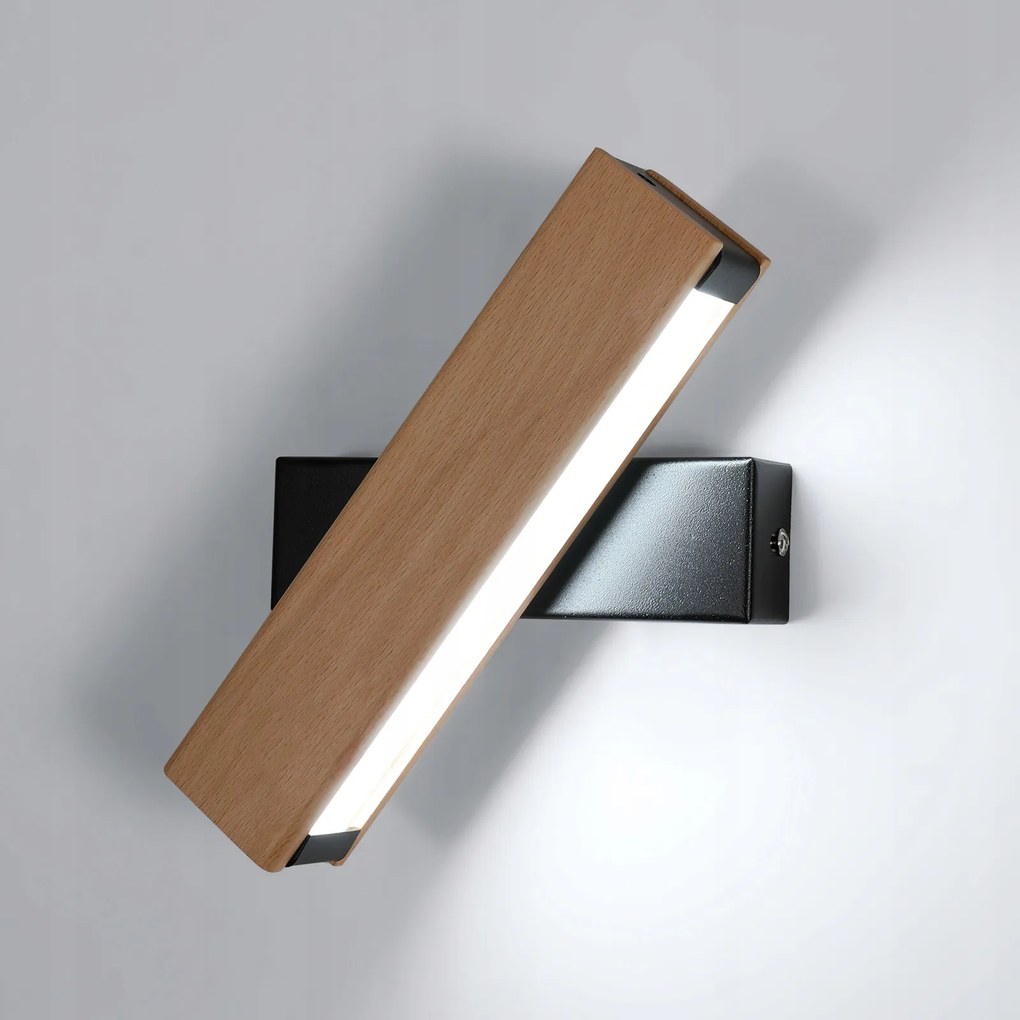 Lampa Scienna Led Kinkiet Czarna Obrotowy Lampka Nocna Drewno Do Sypialni