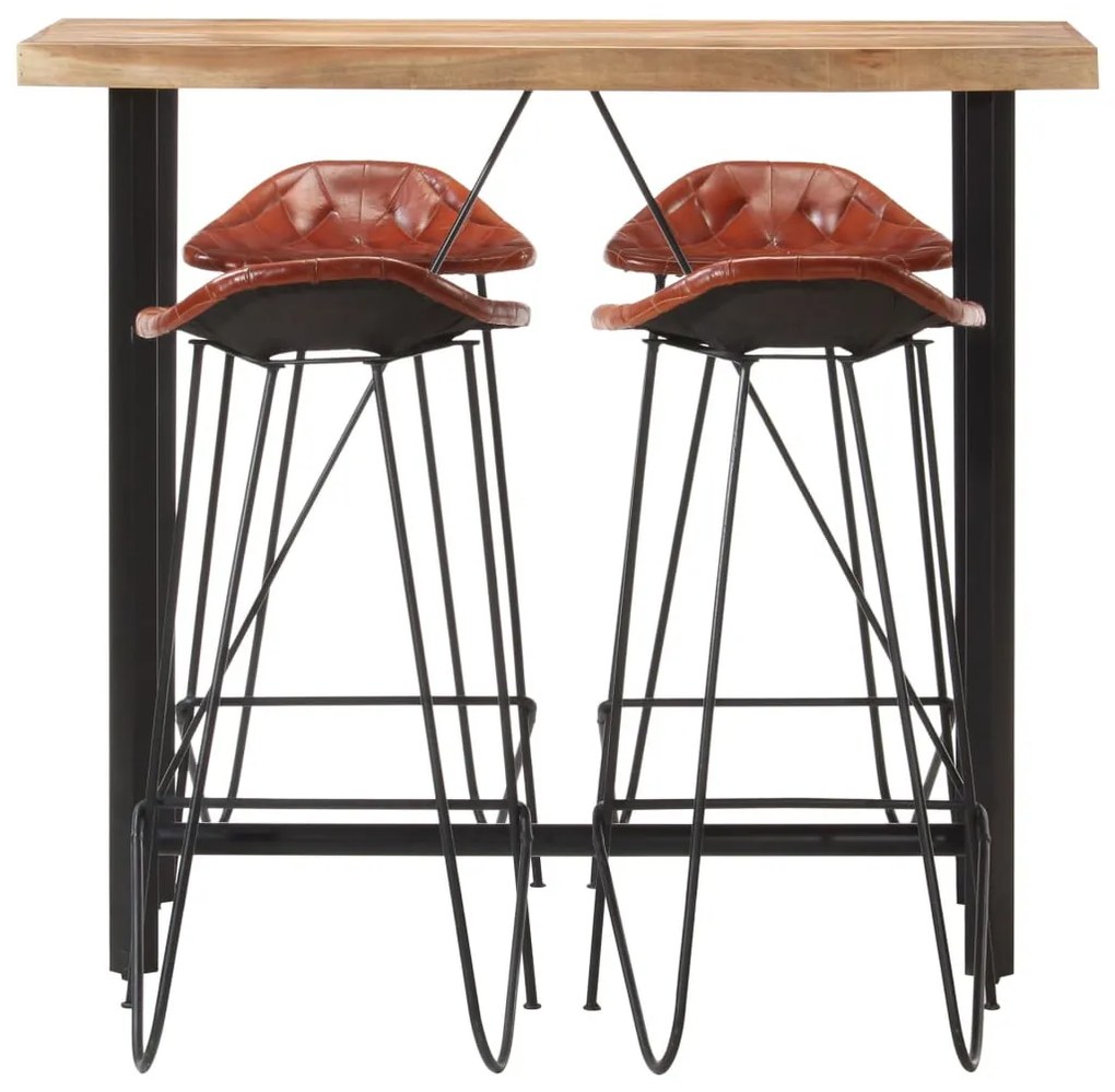 5 részes tömör fa és valódi bőr bárszett