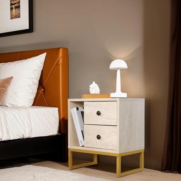 Éjjeliszekrény GLIMMER 50x45,2 cm bézs/arany