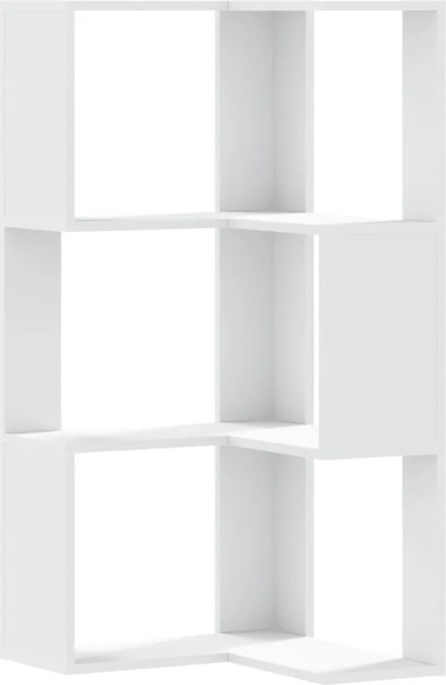 vidaXL 3 szintes fehér szerelt fa sarok könyvespolc 50 x 50 x 102 cm