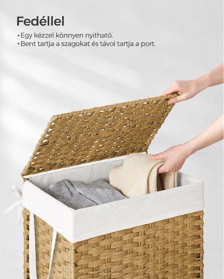 Szennyestartó, 90 literes, szintetikus rattan ruháskosár natúr