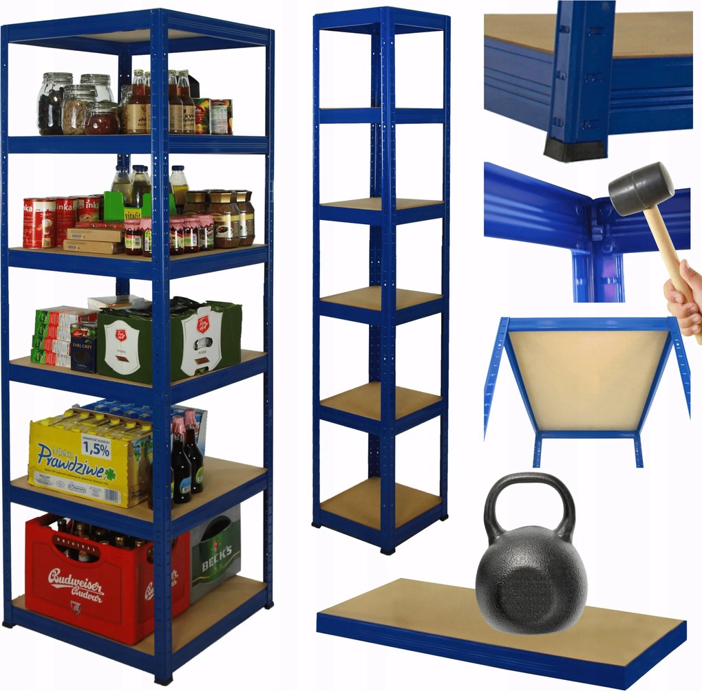 Tárolószekrény fém állvány Helios 213x45x45cm 6Px175kg Tömör Kék